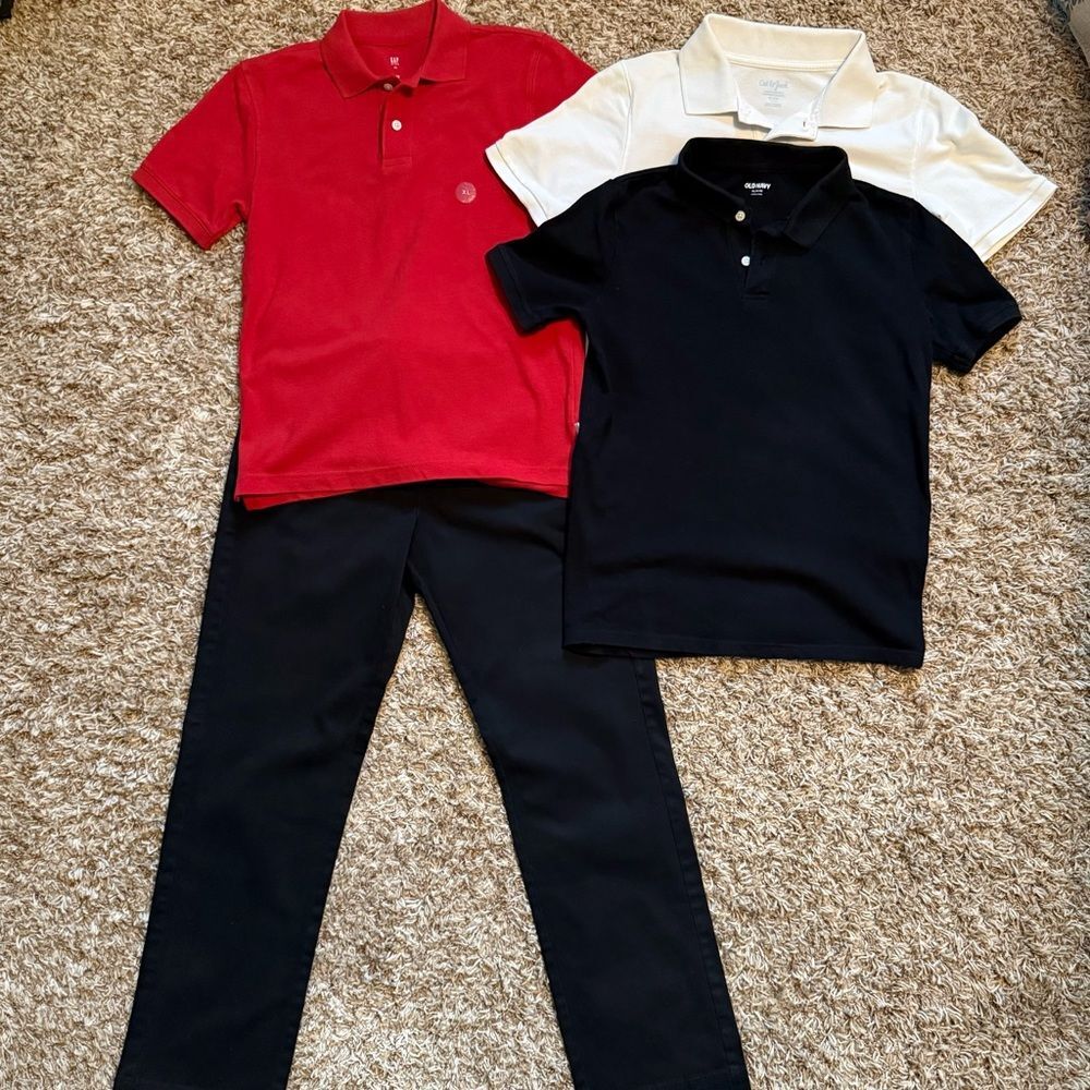 Boys Polo Pants Bundle Lot of 4 Size XL Red Black White Casual School Uniform